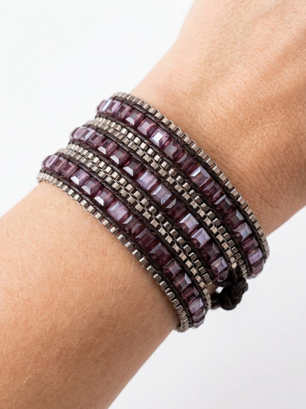 Katie Soliel Purple Beaded Multi-Row Wrap Bracelet - Women Jewelry